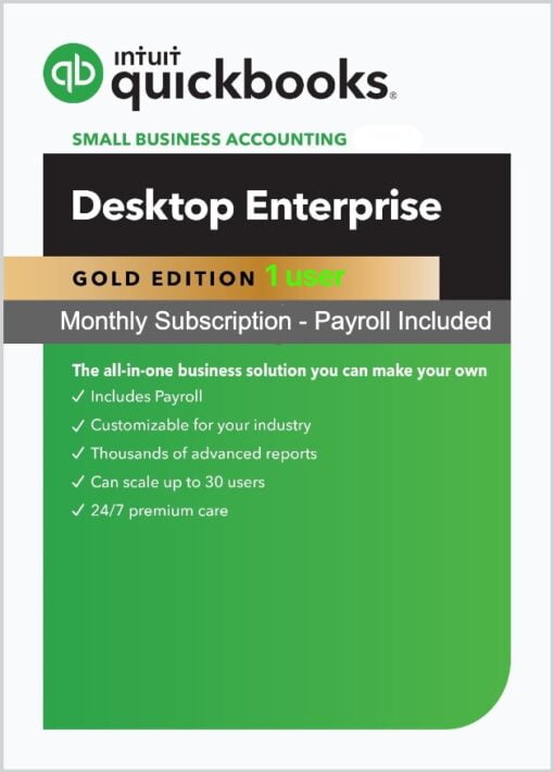 1 user – QuickBooks Enterprise Gold 2023 Monthly + Payroll and Support