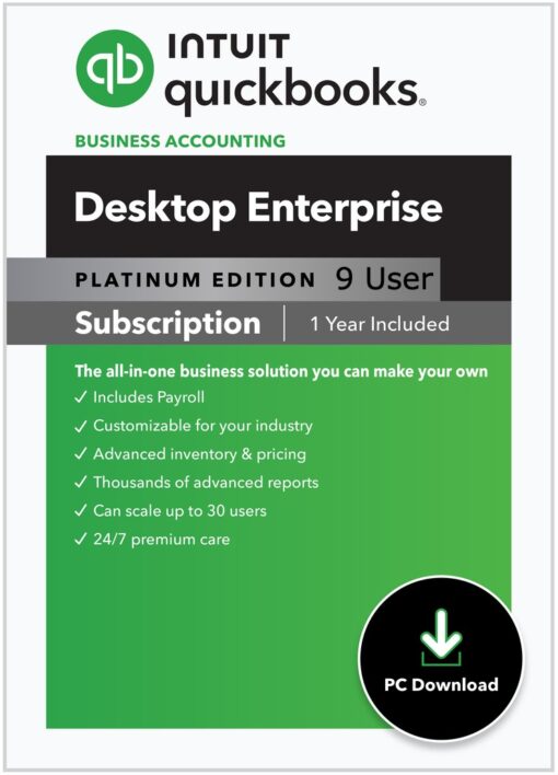 CPAwarehouse com 9 User QuickBooks Enterprise Platinum Contractor Edition Edition 1 Year