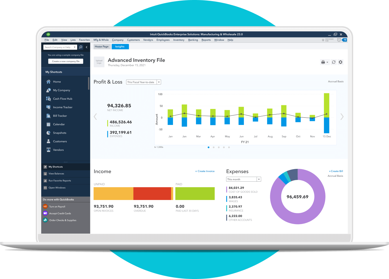 QuickBooks Enterprise dashboard preview for Silver Gold and Platinum comparison