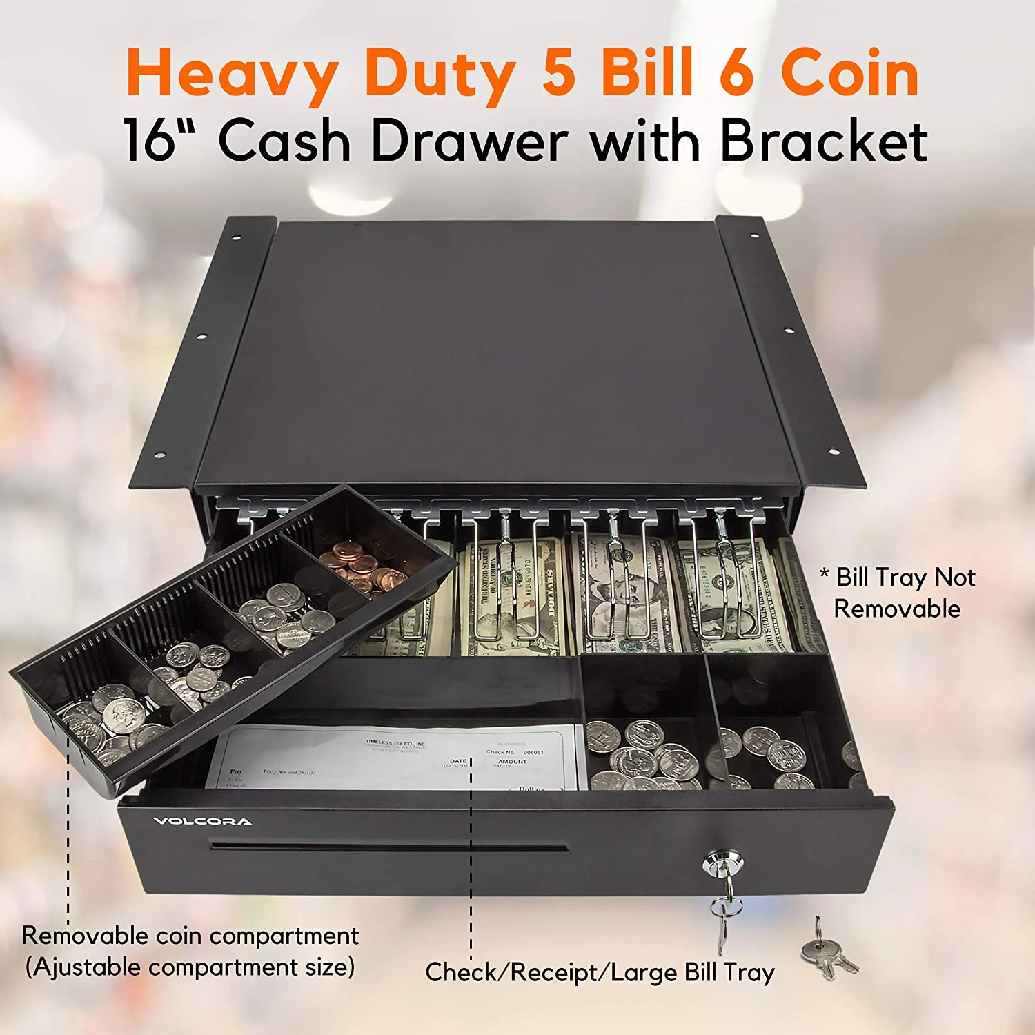 Cash Register Drawer with Under Counter Mounting Metal Bracket 16 Black Cash Drawer for POS 5 Bill 6 Coin Cash Tra B08T6MVY7B 2